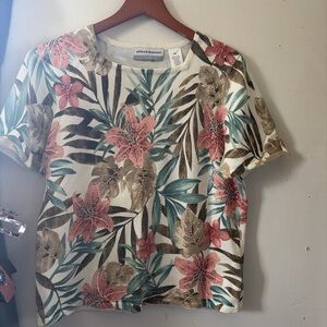 Alfred Dunner Tropical Floral Women's Top - Pink, Green, Brown